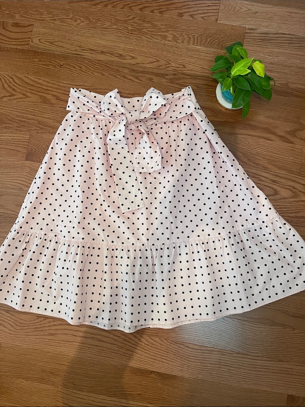 J Crew Pink Polka Dot Tie-Waist Skirt